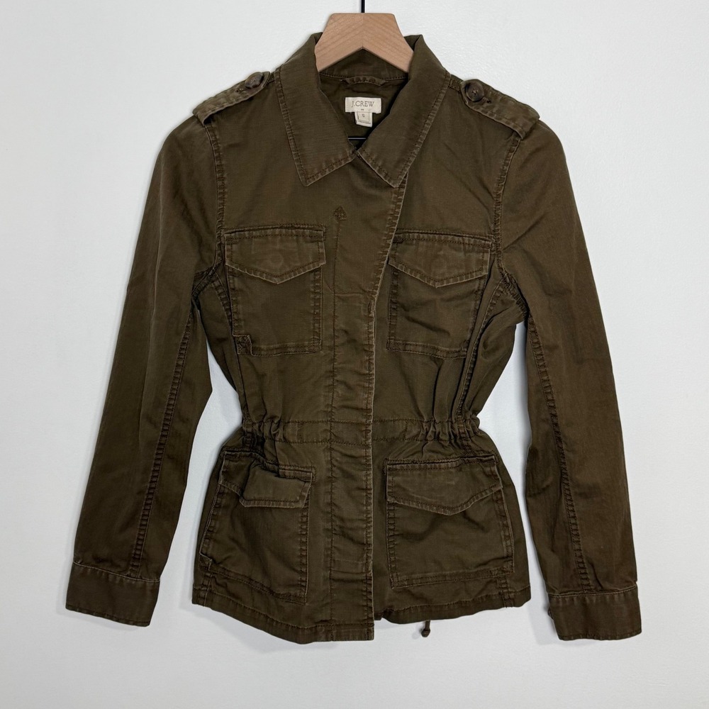 J.Crew Utility Field Jacket Women‎ Small Brown Military Cargo Cinch Waist Y2K